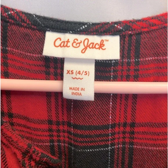 Cat & Jack long sleeve Buffalo plaid ruffle dress, XS (4/5) and S (6/6X) - Picture 6 of 8